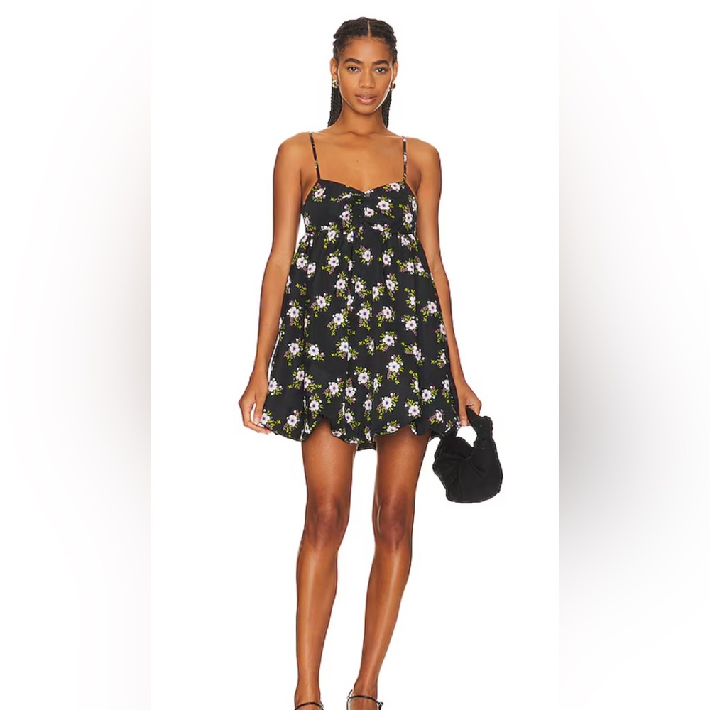 Free People In A Bubble Mini Dress in Black Floral Size Small NWT